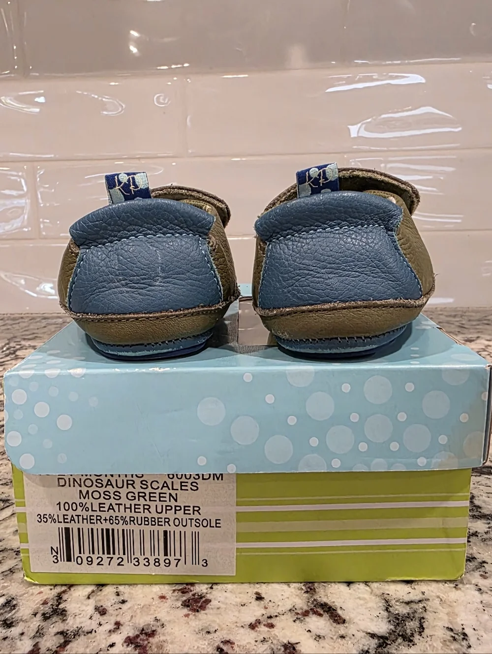 Kickee Pants Dino Scales Moss Green Leather Slip On Shoes Size 6 (18-24m) EUC